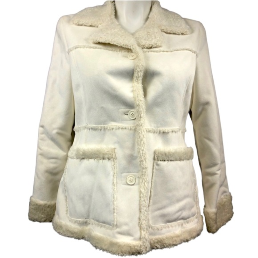 Mudd faux‎ fur faux suede button up trench jacket